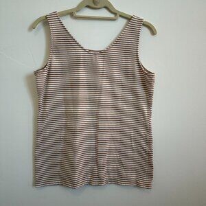 Talbots Belleville Stripe Tank Top Tan/White, 2 ways scoop/v-neck; Size Medium